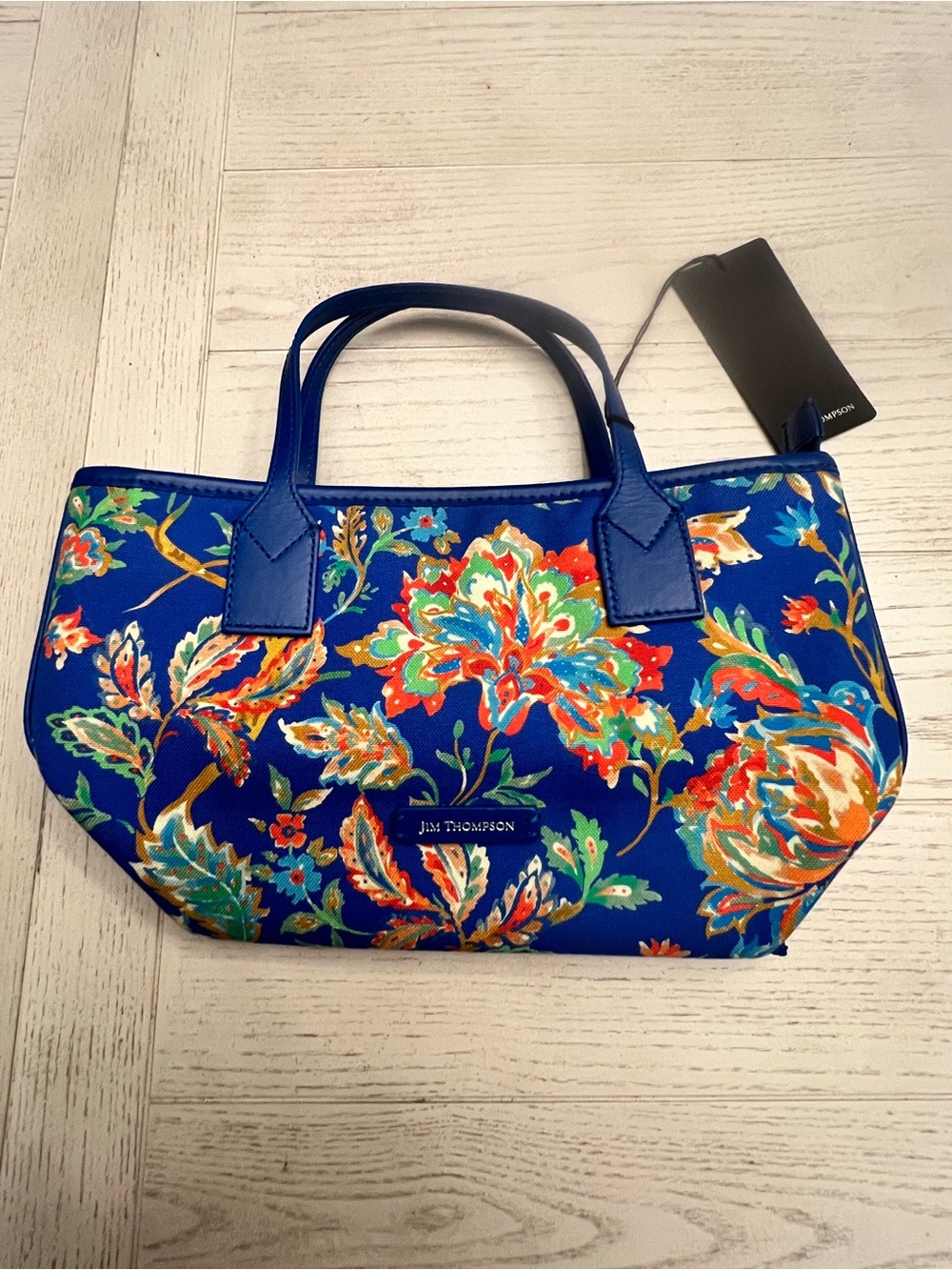 Jim Thompson Royal Blue Bright Floral Print Tote -NWT!